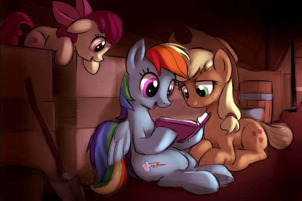 Dash Reads My Little Pony, , Rainbow Dash, Applejack, Applebloom, Gsphere