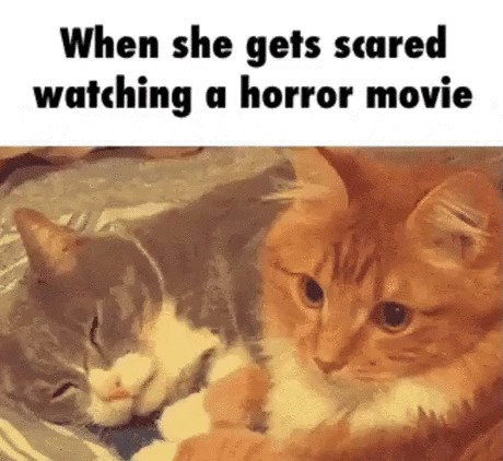 Когда она пугается, смотря фильм ужасов