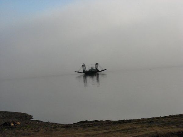 Riding out of the mist.. - My, River, Fog, Ferry