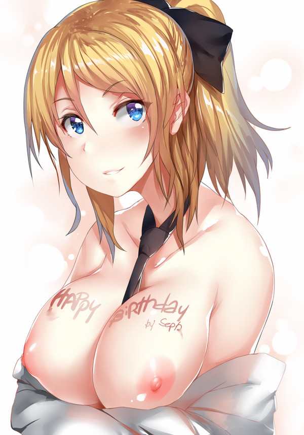 С днем рождения, Saruno - NSFW, Anime Art, Аниме, Ayase Eli, Этти, Сиськи, Love live! School Idol Project, С днем рождения