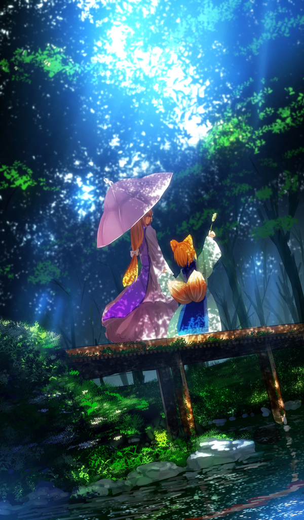 Past, Present and Future. ,  , Anime Art, Touhou, Yakumo Yukari, Yakumo Ran, Chen (Touhou), 