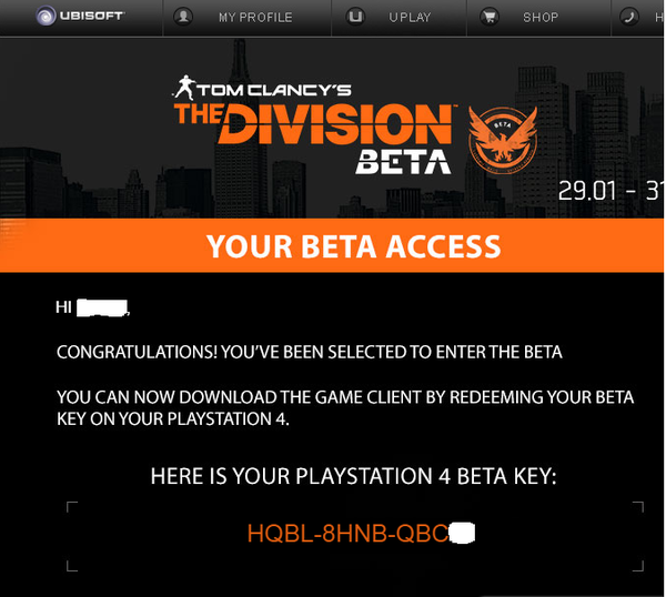 Your Beta access "Tom Clancy's The Division" , , , Tom Clancys The Division