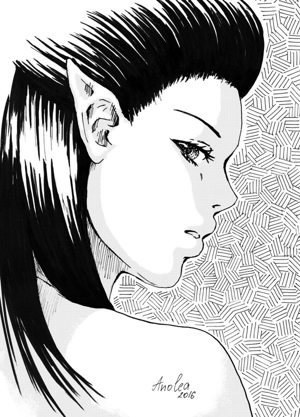 I continue to master ink - NSFW, My, Drawing, Anime, Angel, Elves, Neko, Succubus, Longpost, My