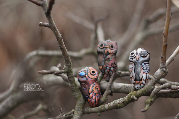 A flock of owls flew into the workshop) - My, Owl, Polymer clay, Crafts, Biomechanics, , Birds