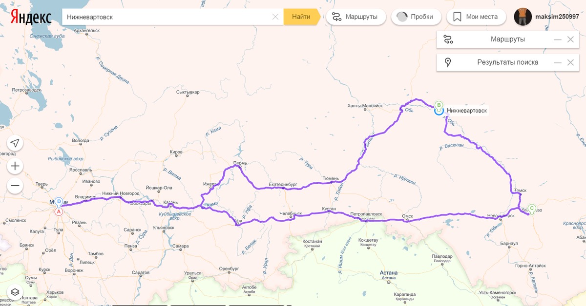 Карта маршрута поезда нижневартовск волгоград