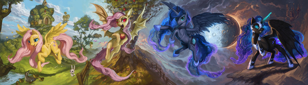 The Light and the Night My Little Pony, Fluttershy, Flutterbat, Princess Luna, Nightmare Moon, Sixthleafclover