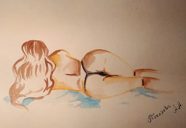 Sweet dreams) Watercolor erotica for the coming dream (I wanted to draw something like this for a long time). - NSFW, My, Art, Drawing, Art, Goodnight, Erotic, Watercolor, , Longpost