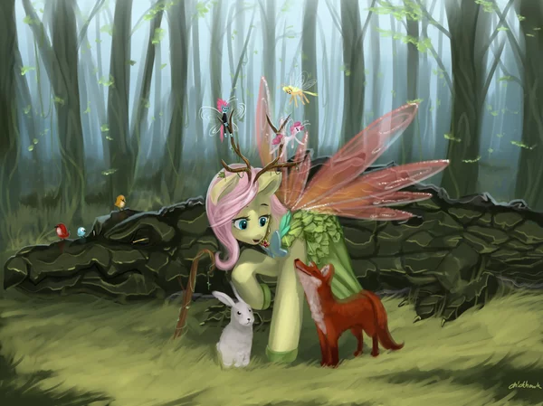 В лесу - My Little Pony, PonyArt, Fluttershy, Chickhawk96, Pinkie Pie, Applejack