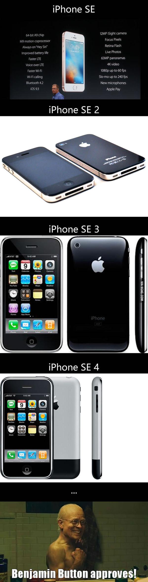 " ,      " iPhone SE, Apple, 9GAG, 