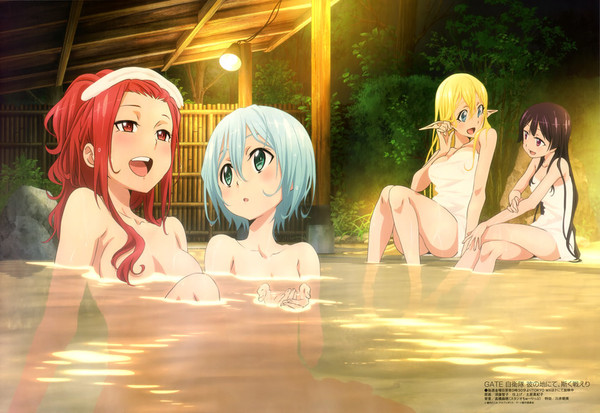 The hot springs. - NSFW, Anime, Anime art, Gate: Jieitai Kano Chi nite Kaku Tatakaeri, Pina Co Lada, Lelei la lalena, , Rory Mercury, Girls