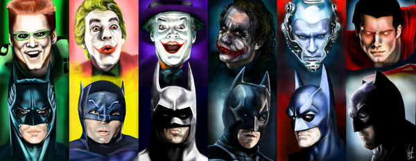 All movie Batmans and their enemies - Batman, DC, Dc comics, Joker, Superman, The Riddler