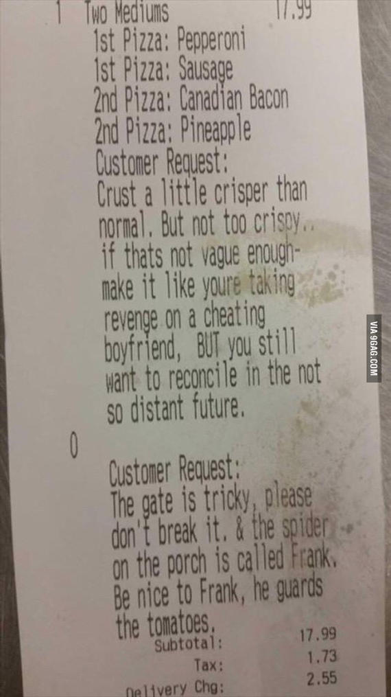 Необычное пожелание к заказу пиццы