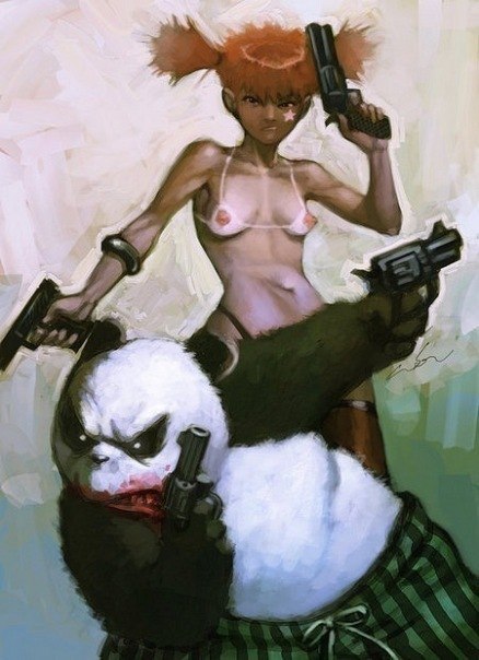 This is what I understand a fighting panda! (I liked the picture and decided to share it) - NSFW, Panda, Cool, Boobs, A gun