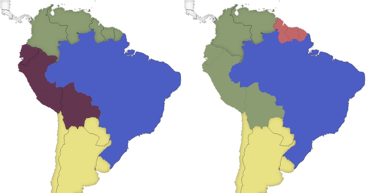 1 южная америка. Субрегионы Латинской Америки. Деление Южной Америки. Южная Америка с названиями. Цвета Южной Америки.
