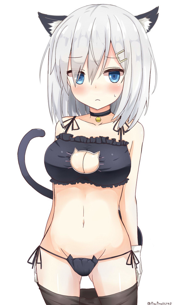 Cat lingerie. - NSFW, Anime, Anime art, Kantai collection, Hamakaze, , Cat keyhole bra, Girls