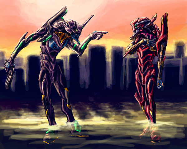  , Anime Art, Evangelion, Eva 01, Eva 02