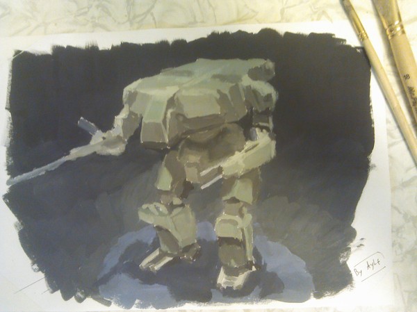 Mecha-робот из Hawken гуашью