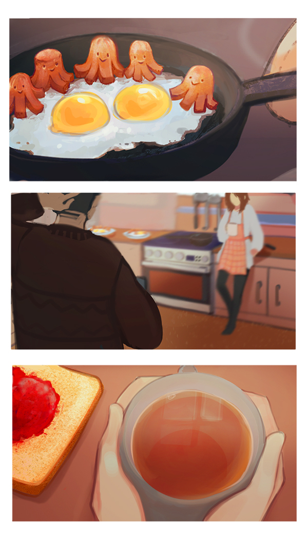 Утро. настроение. Рисунок, Отношения, Кухня, Милота, Длиннопост, Photoshop