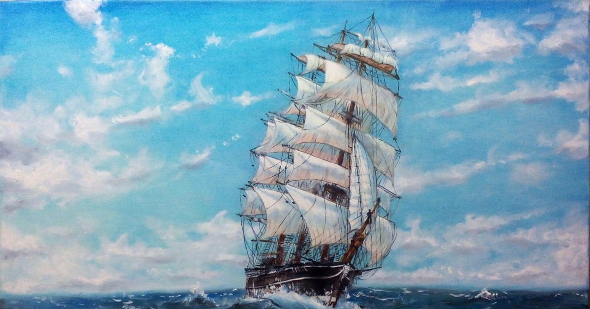 Картина маслом корабль в море