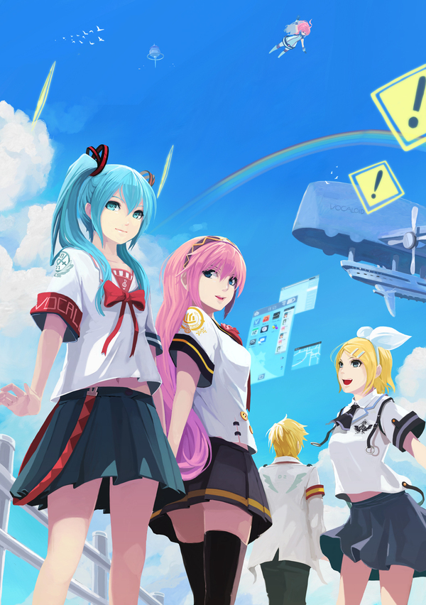 Miku, Luka, Rin  Len. , Hatsune Miku, Kagamine Rin, Kagamine Len, Megurine Luka, Vocaloid, Anime Art