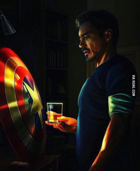 Night, whiskey, shield, lamp, meaningless and dim light... - Marvel, Civil War, iron Man, Captain America, 9GAG, Captain America: Civil War
