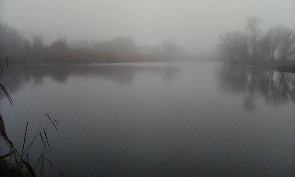 Озеро в туман сфотканое на фиговую мобилу без фотожопа
