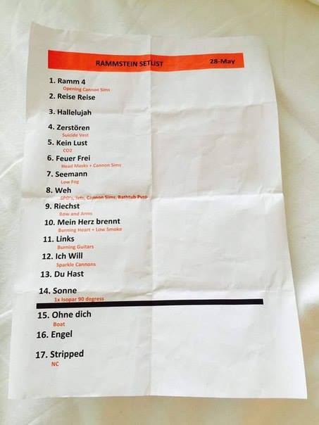 Rammstein. Setlist.