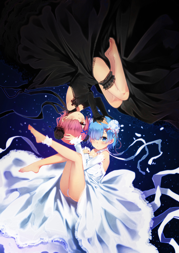 Ram and Ram - NSFW, Anime, Anime art, Re: Zero Kara, Strawberry, Yin Yang