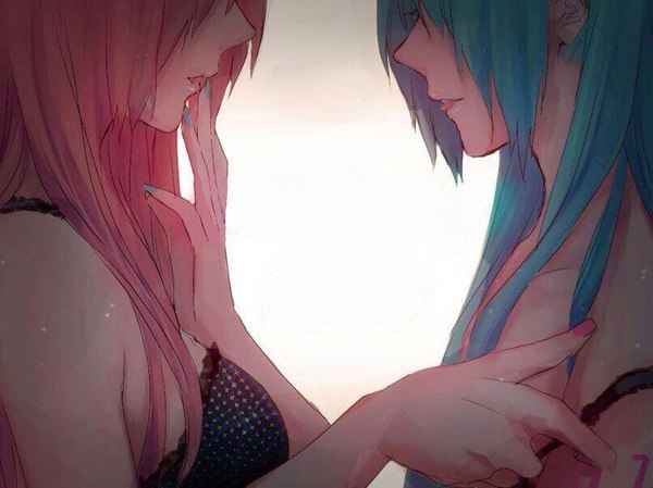 Miku & Luka - Megurine luka, Strawberry, , Hatsune Miku, Yuri, Underwear, Girls, Vocaloid, NSFW