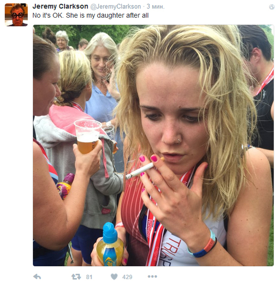 Я всегда думал, что это моя дочь. Но как выяснилось, она занимается троеборьем. Джереми Кларксон, X (Twitter)