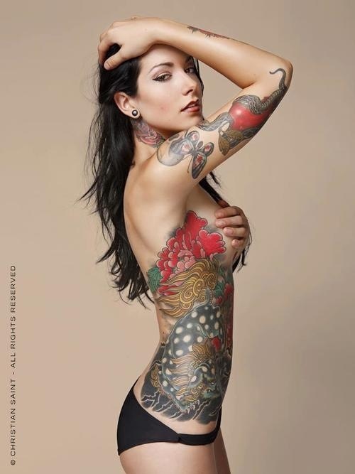 And again beautiful tattoos on girls. - NSFW, Tattoo, Girls, Erotic, Strawberry, Longpost, Ace Ventura