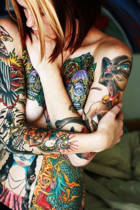 And again beautiful tattoos on girls. - NSFW, Tattoo, Girls, Erotic, Strawberry, Longpost, Ace Ventura