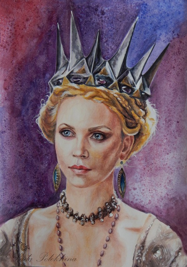 Рисунок акварелью. Шарлиз Терон в роли Королевы Ровенны.