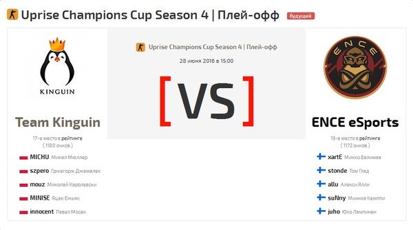 Uprise Champions Cup Season 4 | - | Kinguin vs ENCE , CS:GO, Ucc, Kinguin, Ence, 