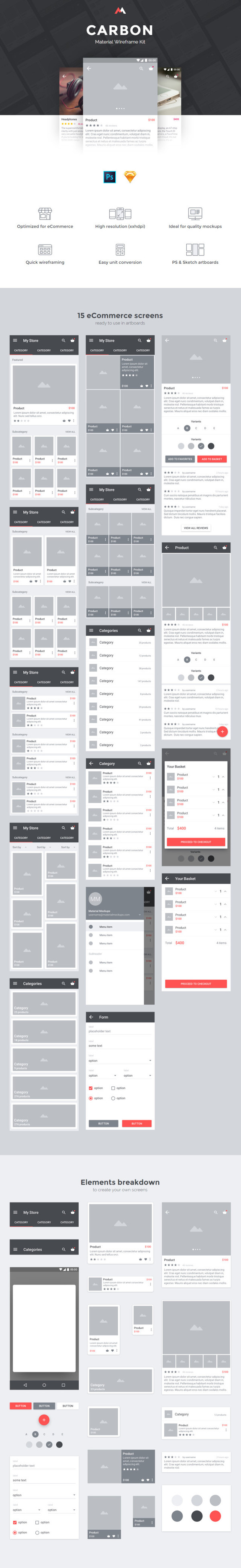CARBON   Material Wireframe  [PSD, SKETCH] ,  , , Wireframe, , 