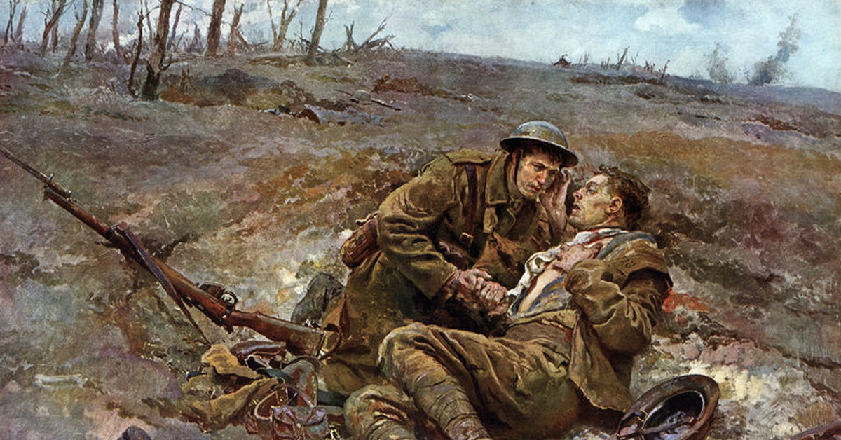 Произведения второй мировой. "Солдат и смерть" Hans Larwin, 1917.. Раненый солдат картина.