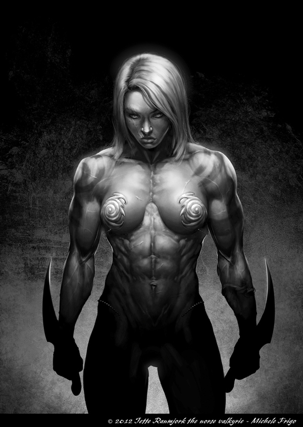 Jette Ranmyork - Scandinavian Valkyrie - NSFW, , Art, Digital drawing, Fantasy, Valkyrie, Strong girl, Blade, Muscle