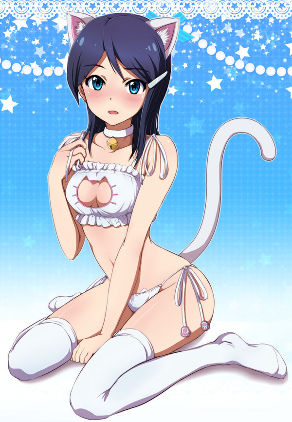 Neko. - NSFW, Anime, Anime art, The idolmaster, , Cat keyhole bra, 