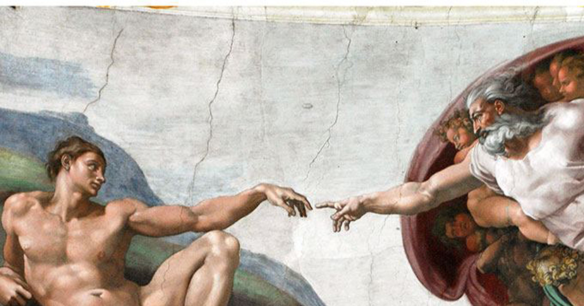 Нажмите на тот который создан людьми. "Сотворение Адама" Микеланджело, 1511. Возрождение Адама Микеланджело.