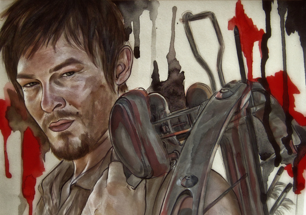 One of the old watercolors. - My, Norman Reedus, Daryl Dixon, the walking Dead, The walking dead, Serials, Watercolor, Portrait