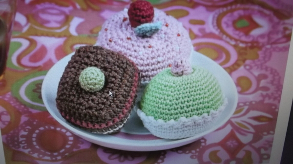 Knitted crochet toy Coffee square cake - My, Crochet, Presents