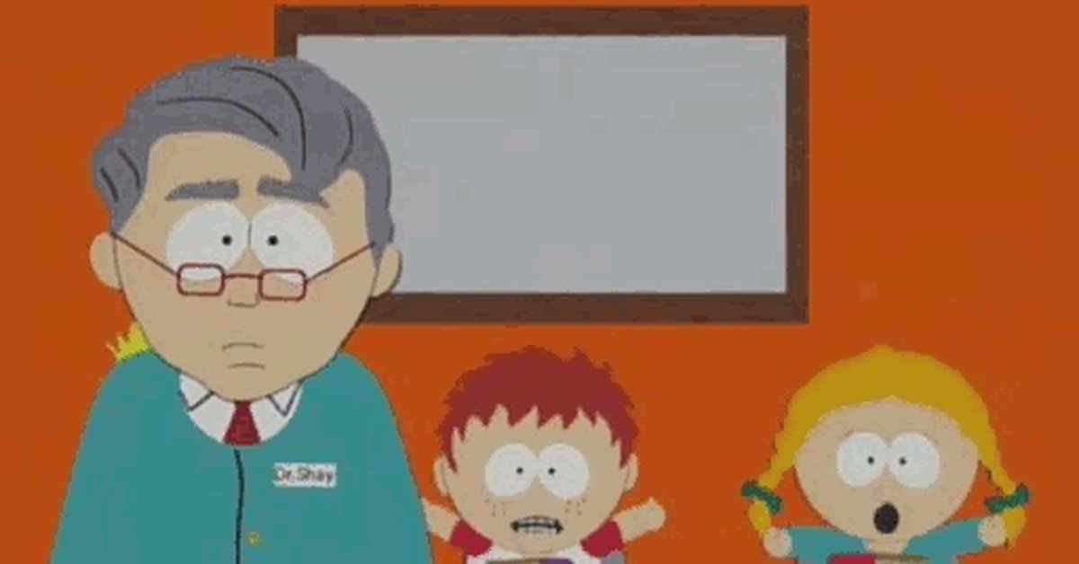 Открытка поздравление South Park gif. Angry teacher gif.