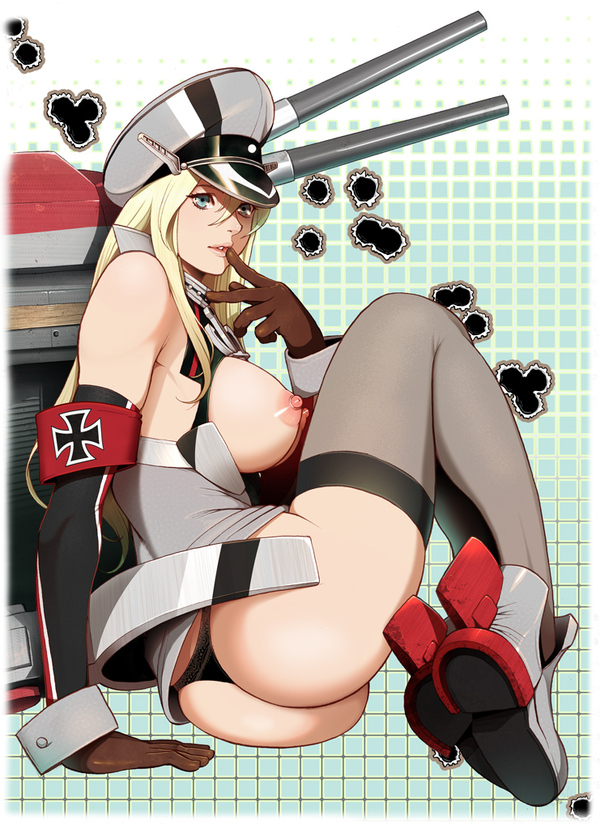 Anime art - NSFW, Anime Art, Аниме, Kantai Collection, Bismarck, Сиськи, Панцу, Попа