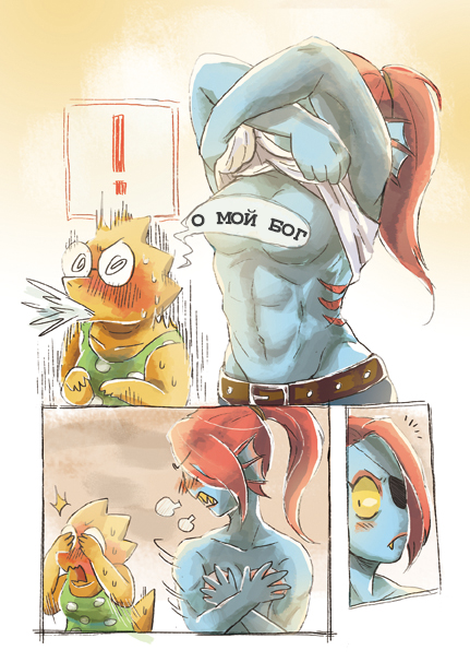 The hot springs - NSFW, Undertale, Alphys, Undyne, Comics, Translation, Shipping, Furry, , Longpost