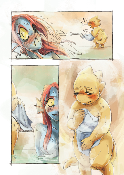 The hot springs - NSFW, Undertale, Alphys, Undyne, Comics, Translation, Shipping, Furry, , Longpost