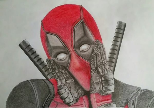 Deadpool. - My, Marvel, Deadpool, Drawing, Creation, Painting, Colour pencils, My, Characters (edit)