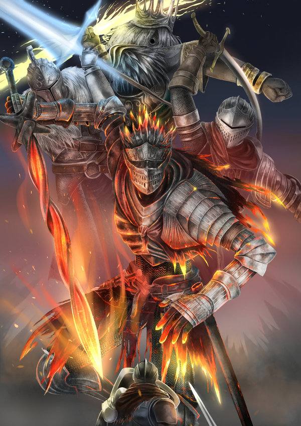 Defenders of Fire - Dark souls, Art, Gwyn, Bearer of the curse, Ashen One, Soul of Cinder