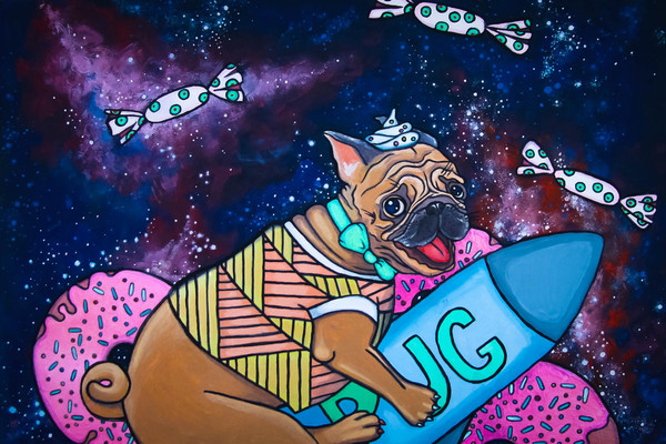 Risovashki - My, Pug, Space, Gouache, Yummy, My