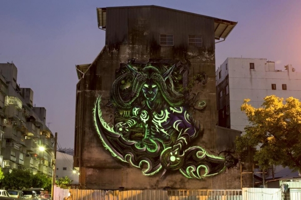 Illidan graffiti appears in Taiwan's Taichung - Wow, Illidan, Graffiti, Taiwan, , Legion