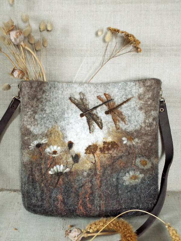 Felted handbag - My, , , , Сумка, Valyanaya, , , Dragonfly, Longpost